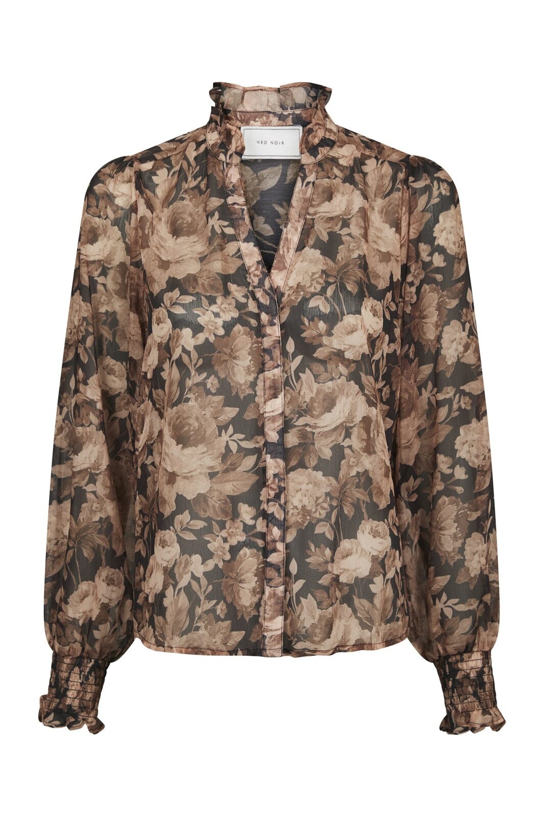 Neo Noir - Delsie Vintage Flower Shirt 170947 - 372 - Black Sand