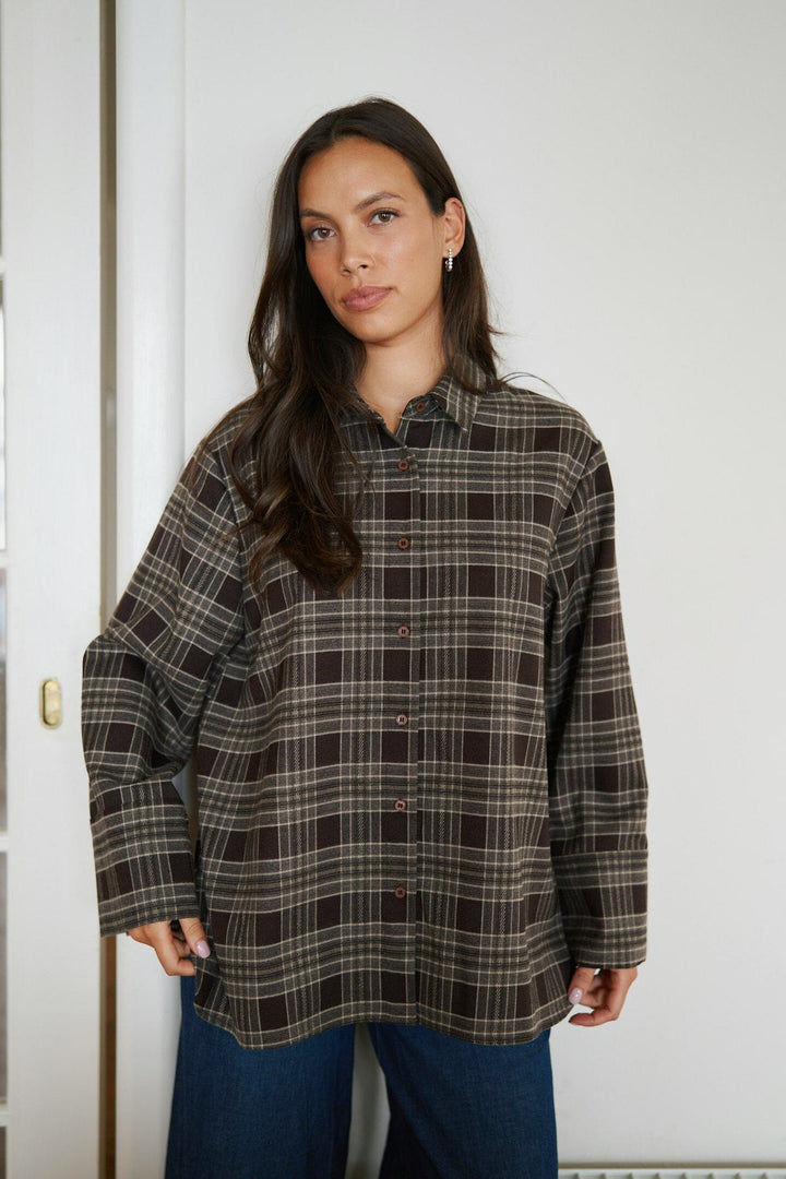 Neo Noir - Dita Flannel Check Shirt 171676 - 210 - Brown Skjorter 