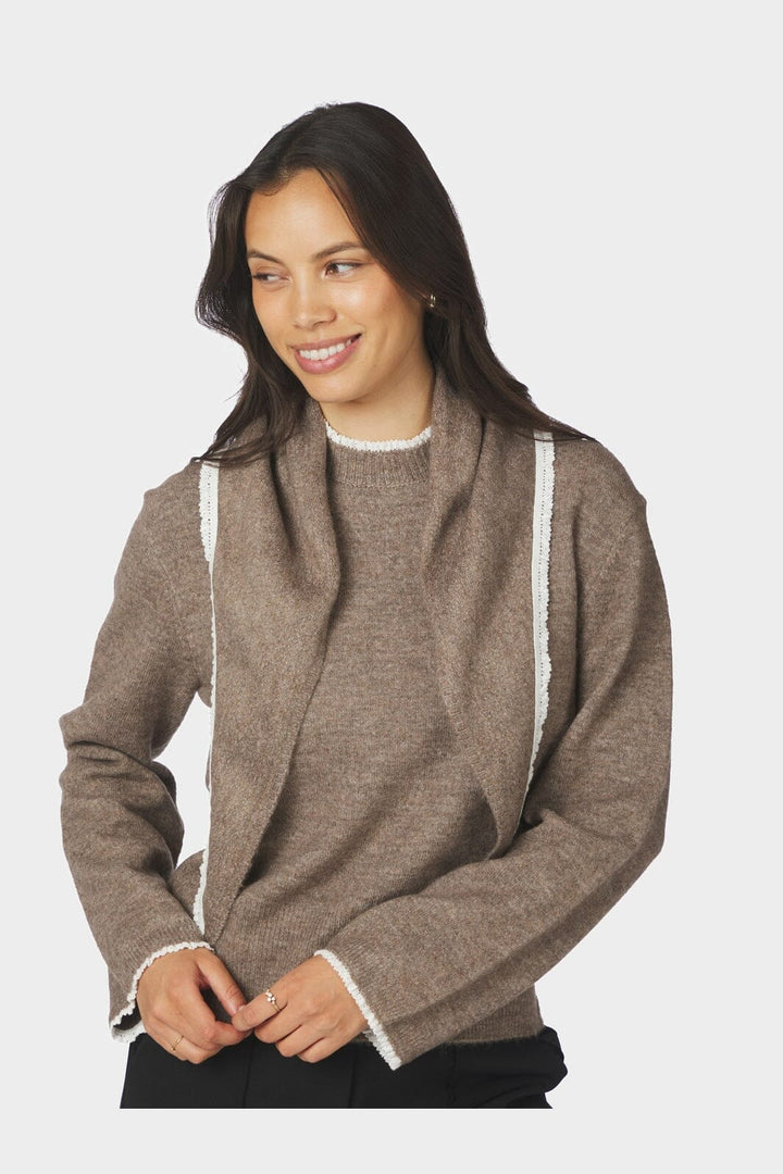 Neo Noir - Eliska Scarf Knit Blouse 170082 - 205 - Brown Melange