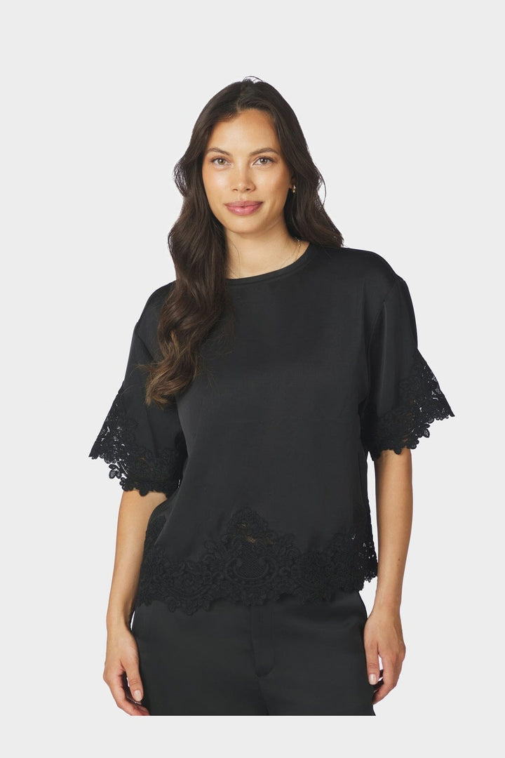 Neo Noir - Elle Heavy Sateen Lace Top 170661 - 100 - Black