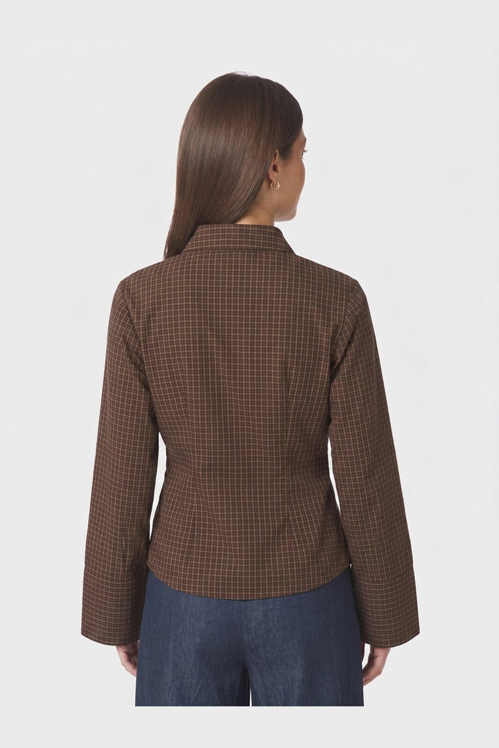 Neo Noir - Fenli Small Check Shirt 170086 - 673 - Aubergine