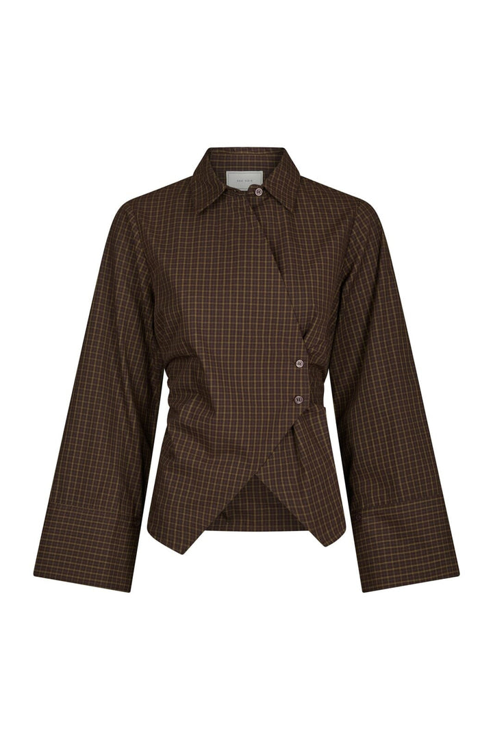 Neo Noir - Fenli Small Check Shirt 170086 - 673 - Aubergine