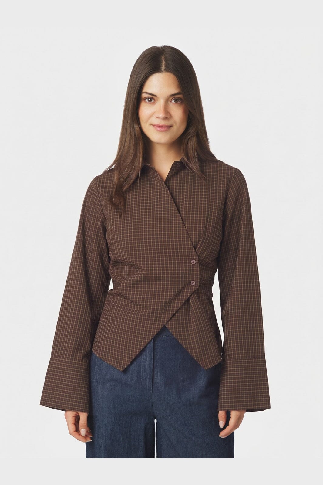 Neo Noir - Fenli Small Check Shirt 170086 - 673 - Aubergine