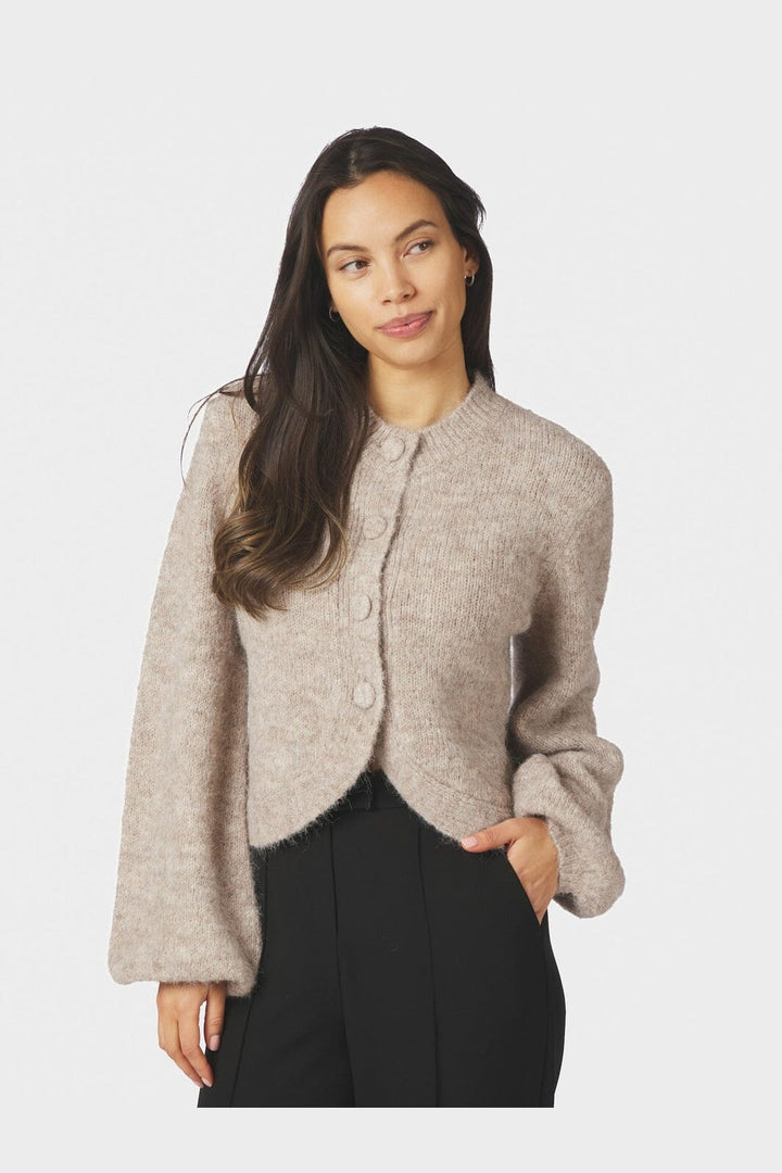 Neo Noir - Gio Fluffy Knit Cardigan 168524 - 976 - Beige Melange
