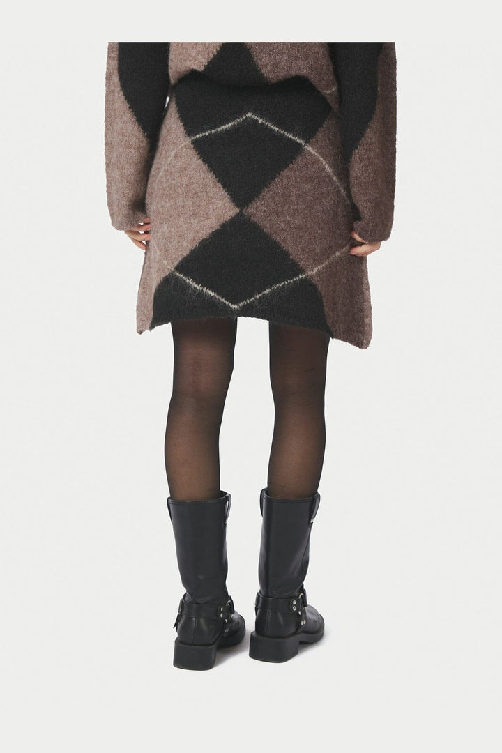 Neo Noir - Gisa Check Fluff Knit Skirt 168283 - 676 - Dark Brown