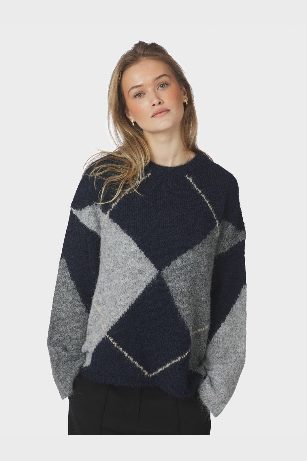 Neo Noir - Inga Check Fluff Knit Blouse 165205 - 141 - Navy