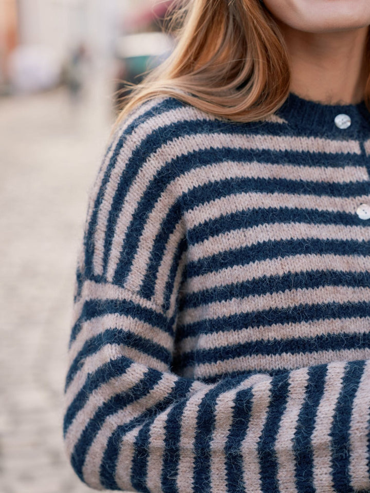 Neo Noir - Isana Stripe Fluffy Knit Cardigan 169700 - 575 - Navy Striped Cardigans 