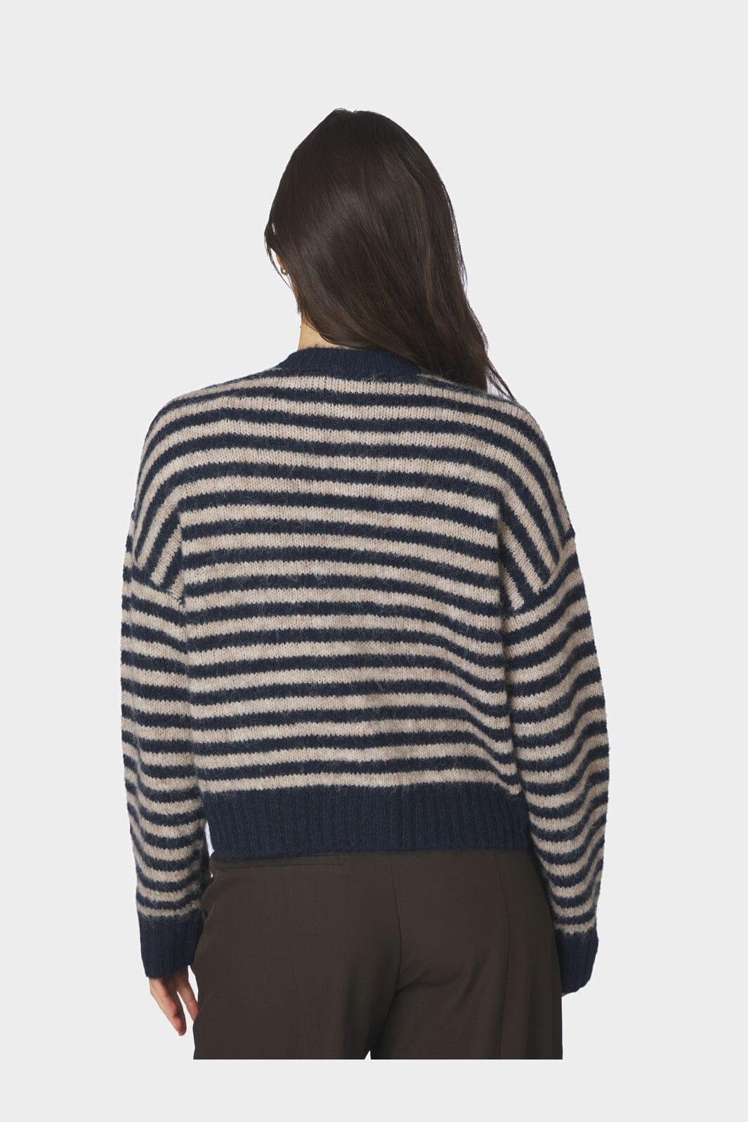 Neo Noir - Isana Stripe Fluffy Knit Cardigan 169700 - 575 - Navy Striped