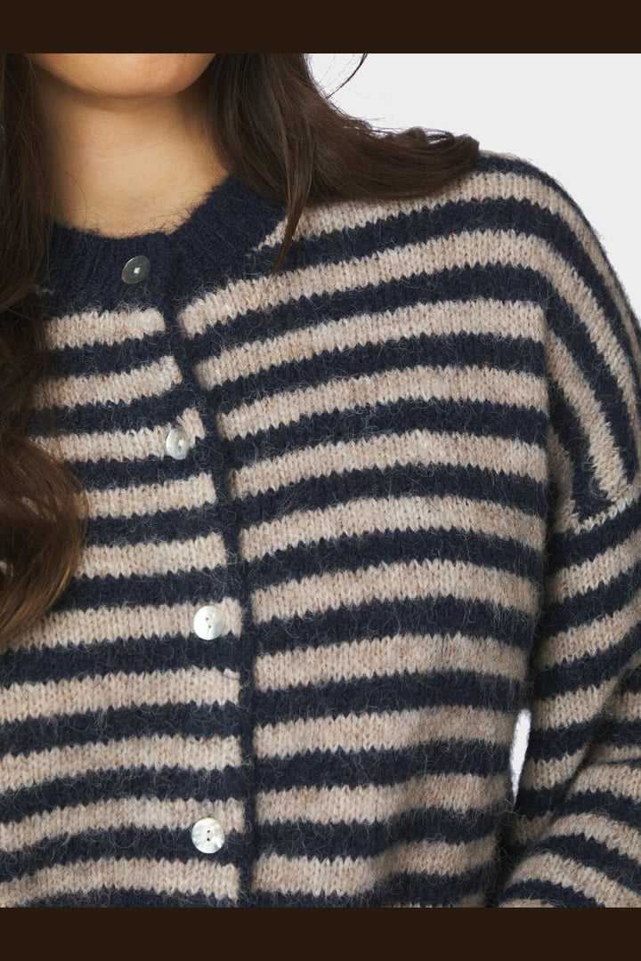 Neo Noir - Isana Stripe Fluffy Knit Cardigan 169700 - 575 - Navy Striped