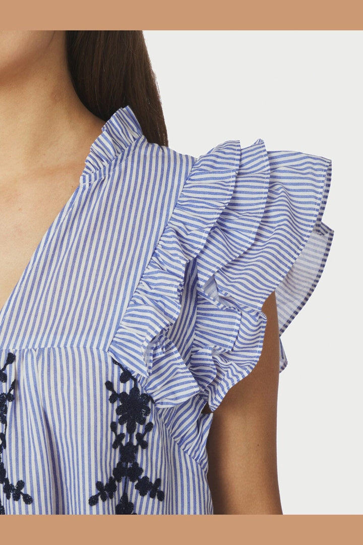 Neo Noir - Jayla Stripe Embroidery Top 168997 - 140 - Blue