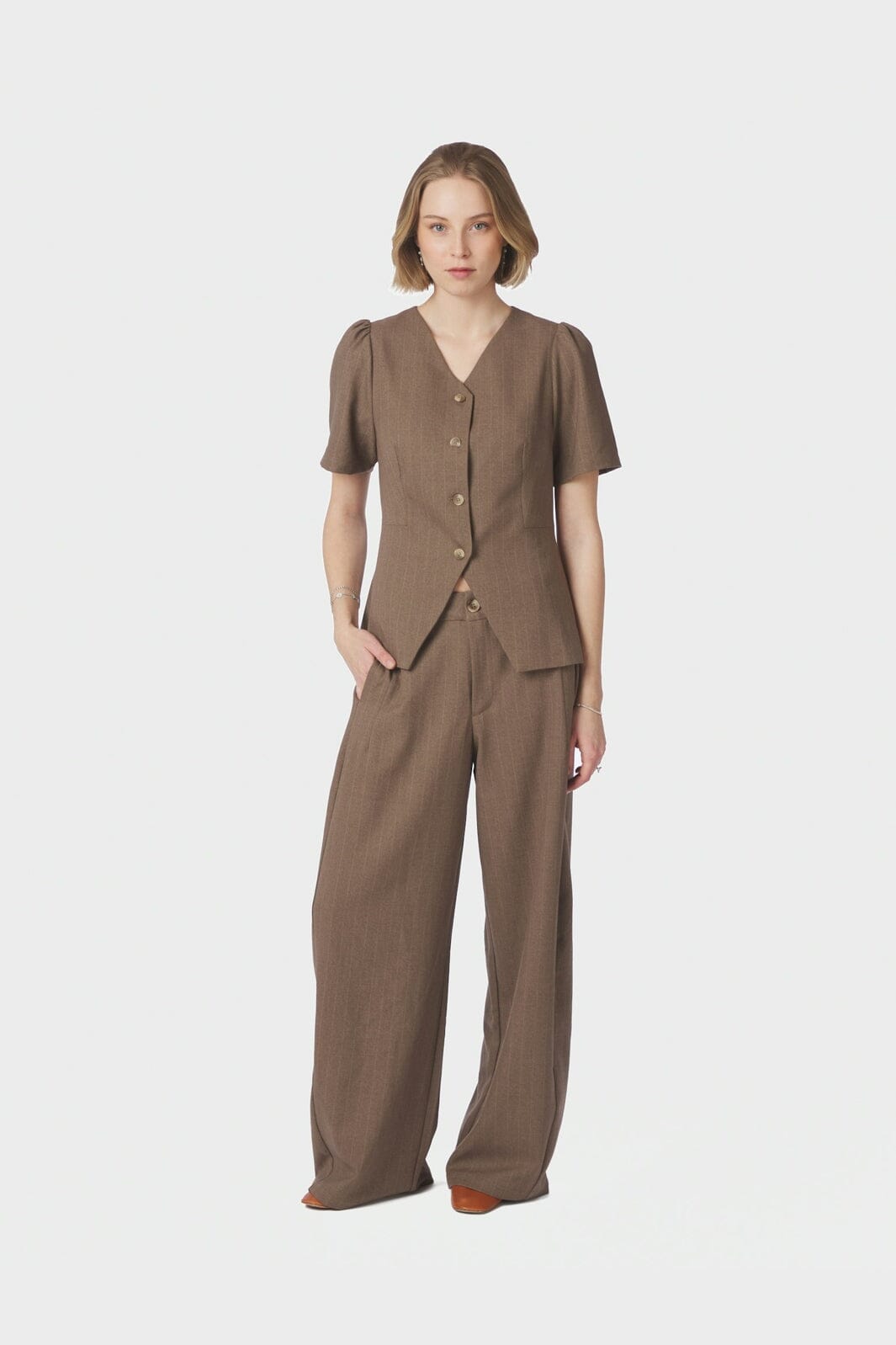 Neo Noir - Jules Pinstripe Blouse 163592 - 214 - Taupe