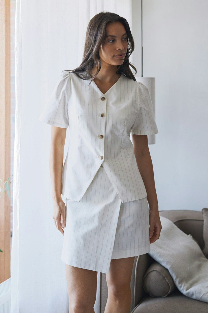 Neo Noir - Jules Summer Stripe Blouse 168850 - 979 - Taupe Stripe Bluser 