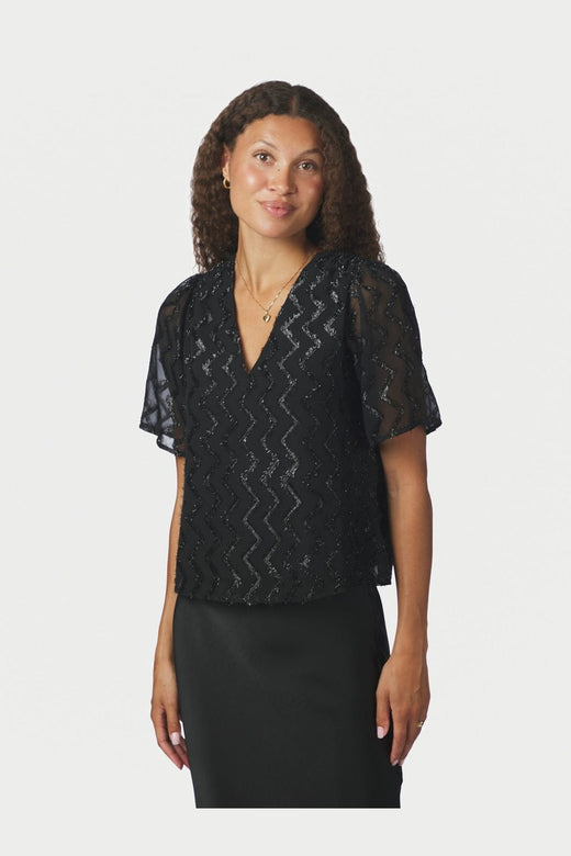 Neo Noir - Largo Chevron Glitz Blouse 171125 - 100 - Black
