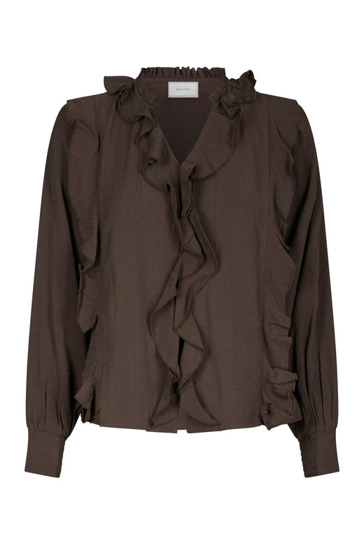 Neo Noir - Larine Ruffle Blouse 169981 - 676 - Dark Brown
