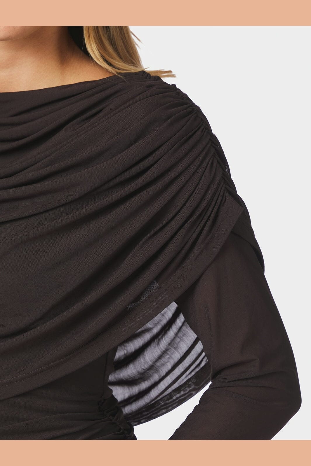 Neo Noir - Lottuna Drapy Mesh Blouse 168042 - 676 - Dark Brown