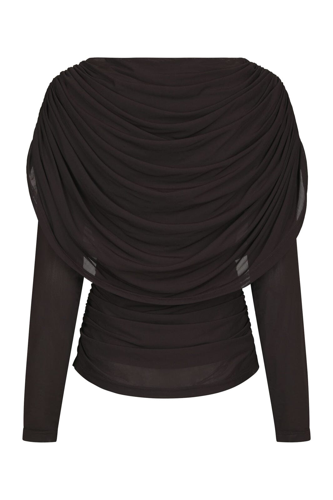 Neo Noir - Lottuna Drapy Mesh Blouse 168042 - 676 - Dark Brown