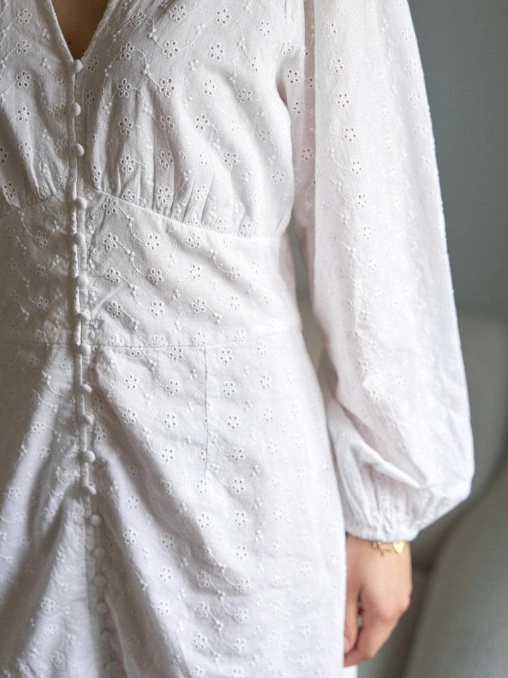 Neo Noir - Mabel Embroidery Dress 168428 - 120 - White Kjoler 