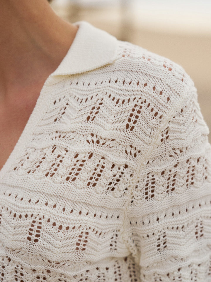Neo Noir - Marisini Stitch Polo Knit Top 165940 - 121 - Off White Strikbluser 