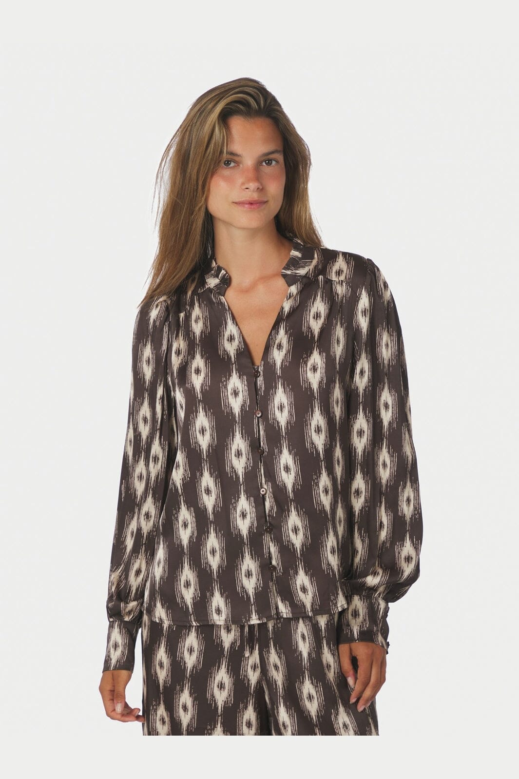 Neo Noir - Massima Ikat Blouse 171182 - 676 - Dark Brown