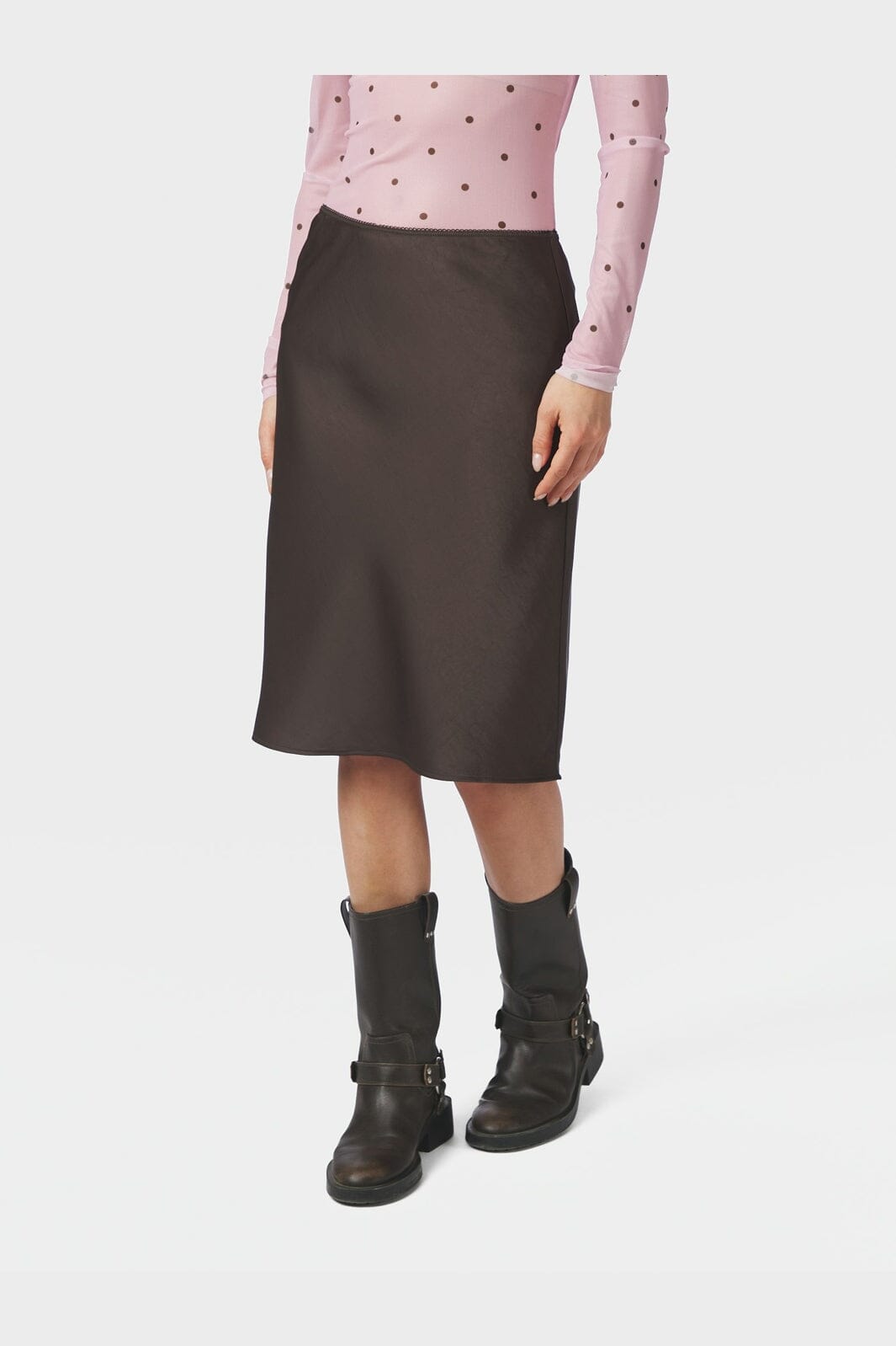 Neo Noir - Mindie Heavy Sateen Skirt 170112 - 676 - Dark Brown