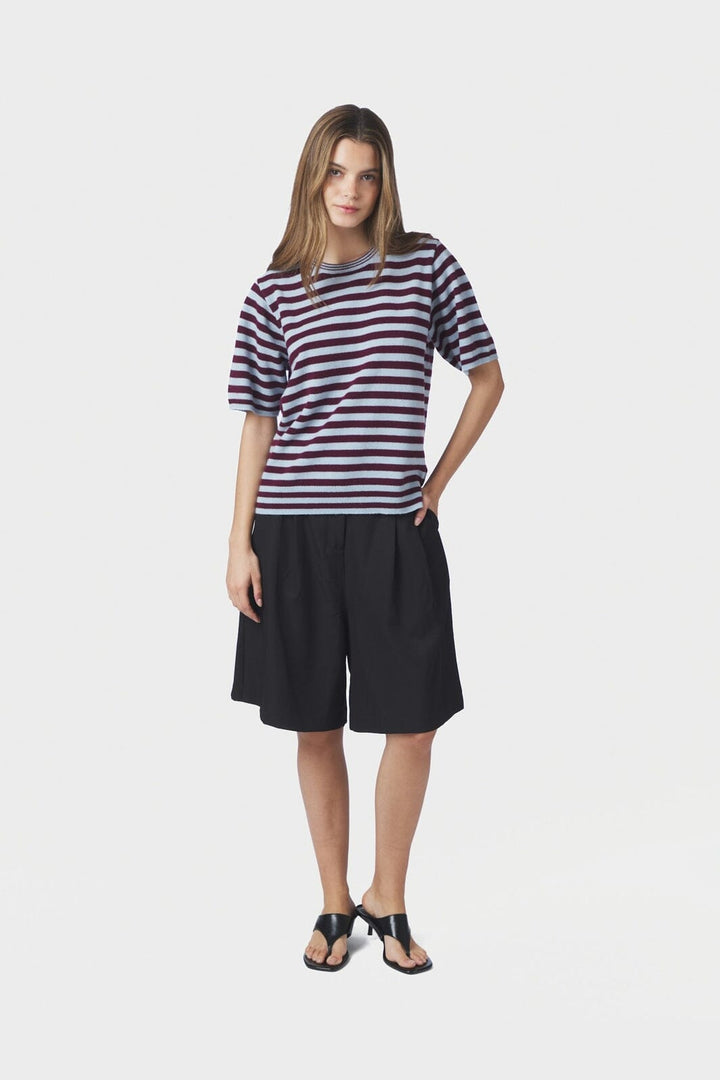 Neo Noir - Missy Stripe Knit Tee 169692 - 682 - Wine