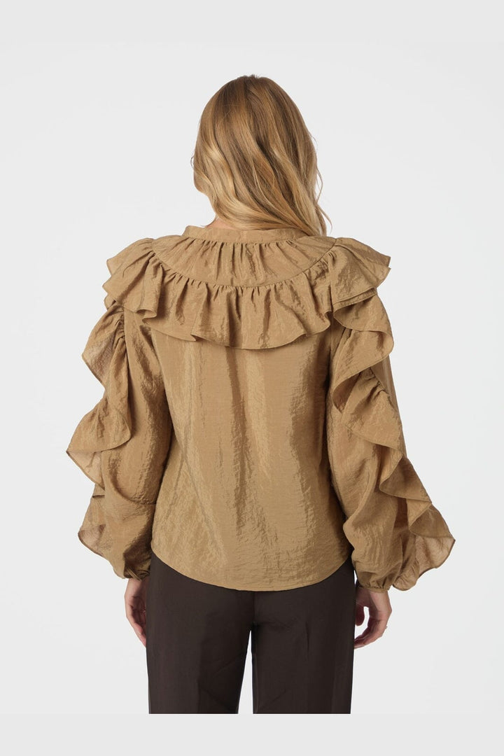 Neo Noir - Nula Flounce Crisp Blouse 167525 - 125 - Dark Sand