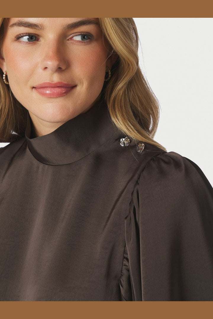 Neo Noir - Parisa Heavy Sateen Blouse 170396 - 676 - Dark Brown