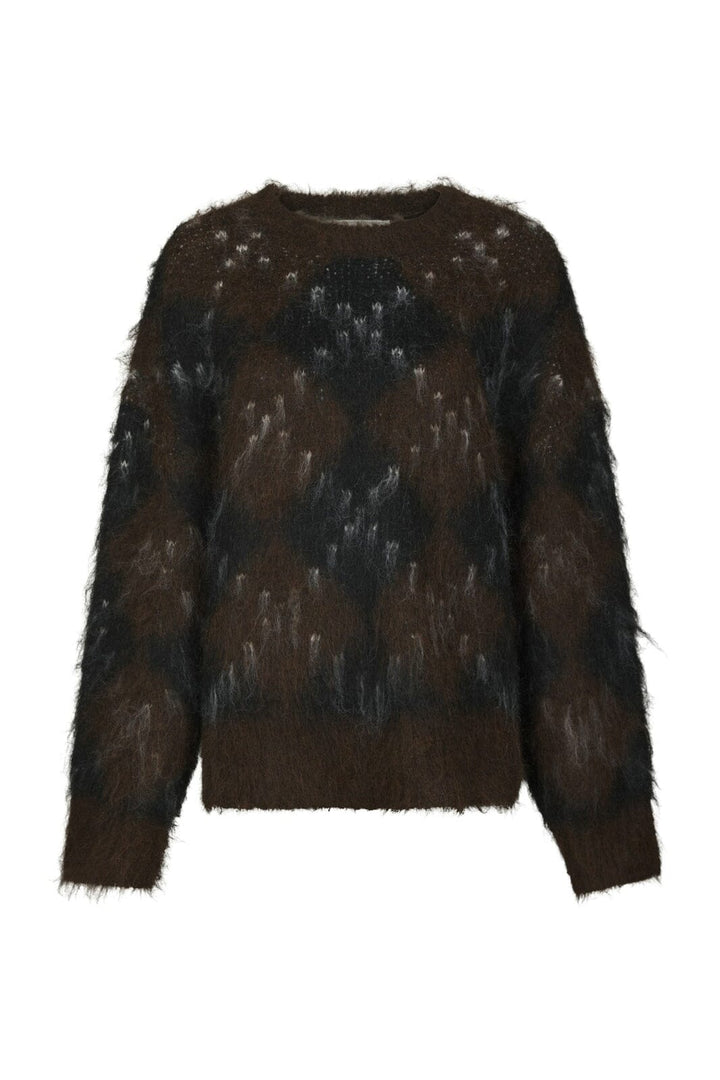 Neo Noir - Roeme Check Fluffy Knit Blouse 168111 - 676 - Dark Brown