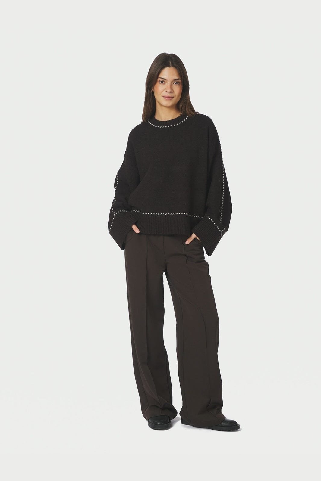 Neo Noir - Roeme Knit Stitch Blouse 164818 - 676 - Dark Brown