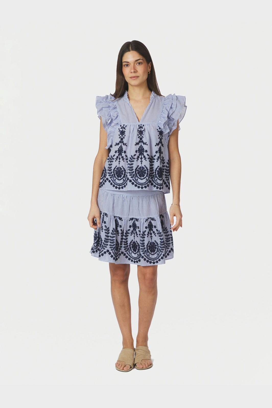 Neo Noir - Tarrow Stripe Embroidery Skirt 168998 - 140 - Blue