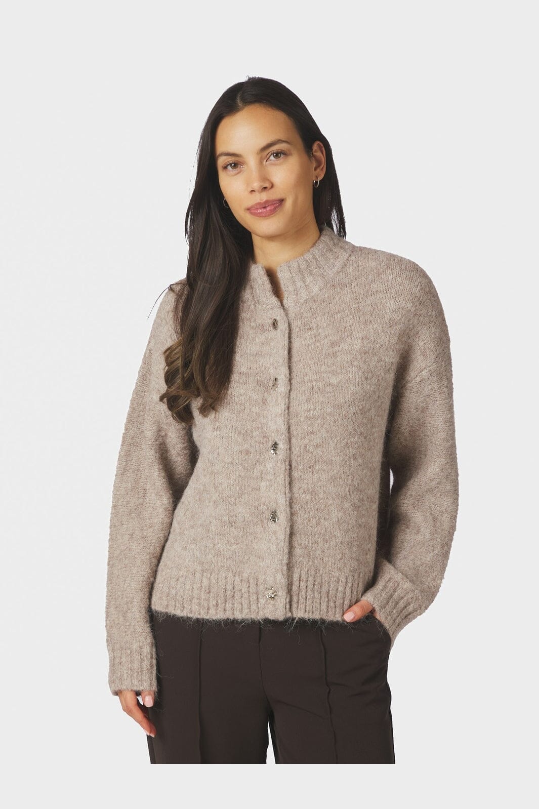 Neo Noir - Taura Fluffy Knit Cardigan 165103 - 976 - Beige Melange