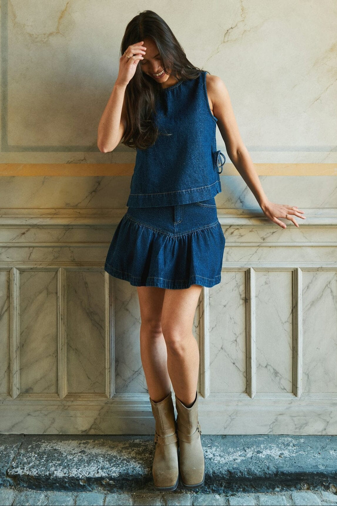 Neo Noir - Tripa Denim Frill Skirt 165971 - 140 - Blue Nederdele 