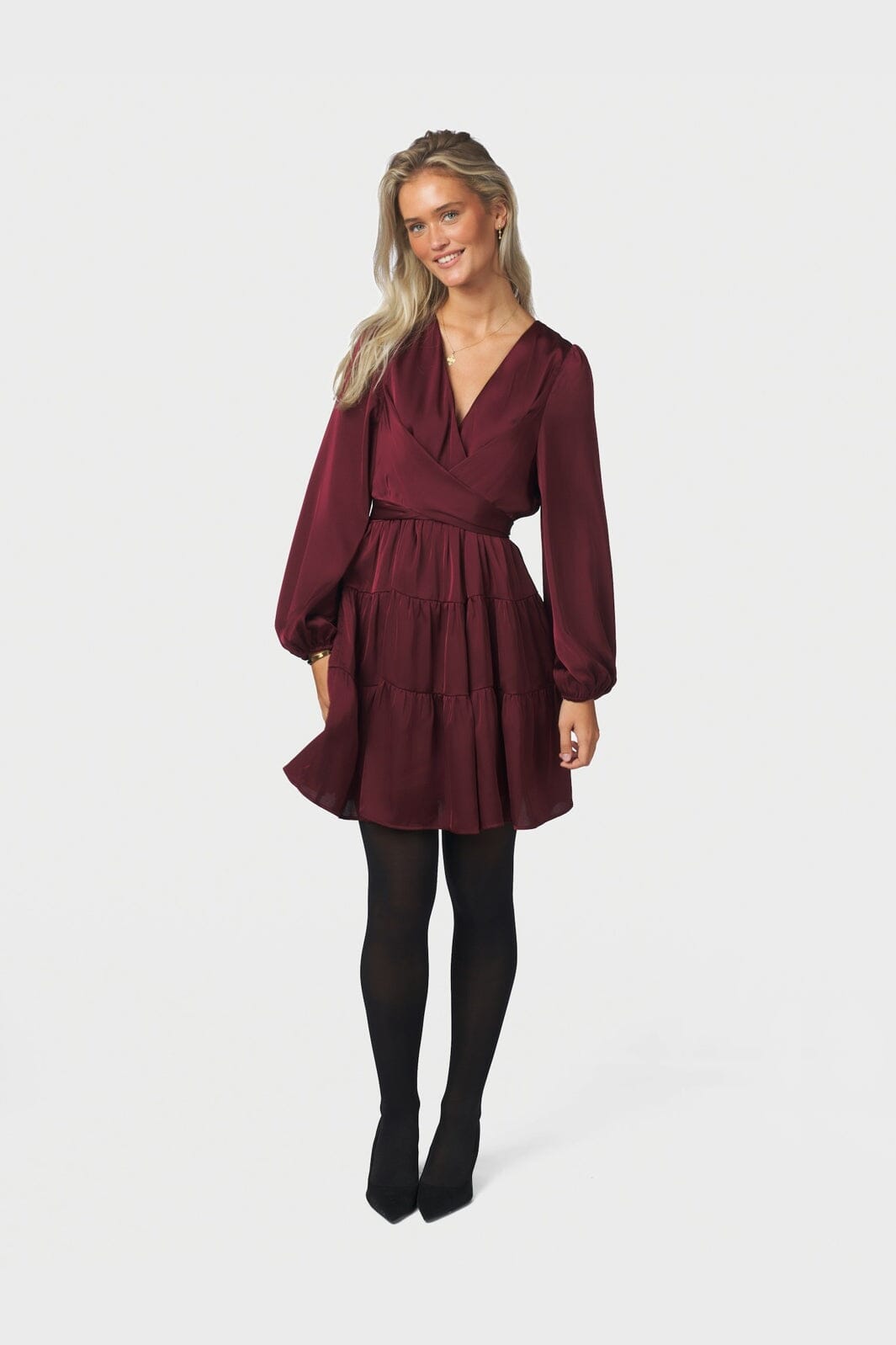 Neo Noir - Vivina Drapy Satin Dress 171618 - 174 - Burgundy