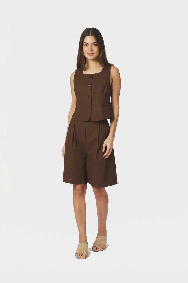 Neo Noir - Yula Linen Waistcoat 165181 - 676 - Dark Brown