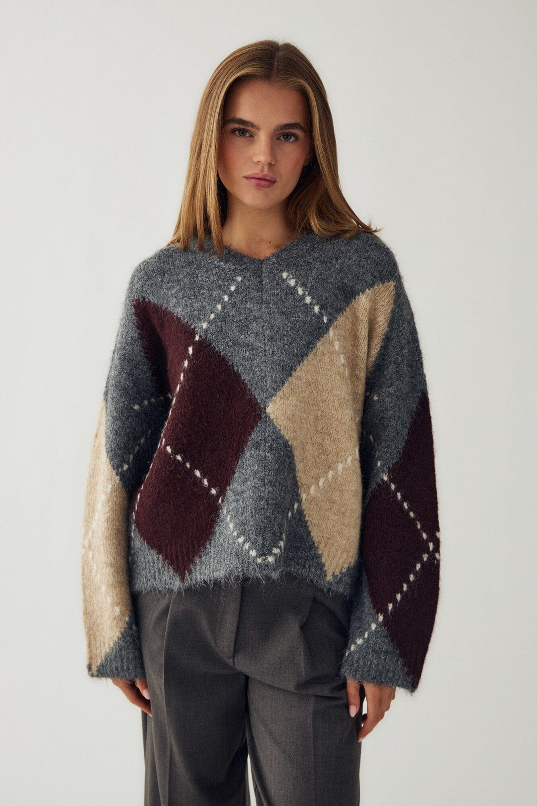 Noella - Lai Knit 14670001 - 003 - Medium Grey Mel. Strikbluser 