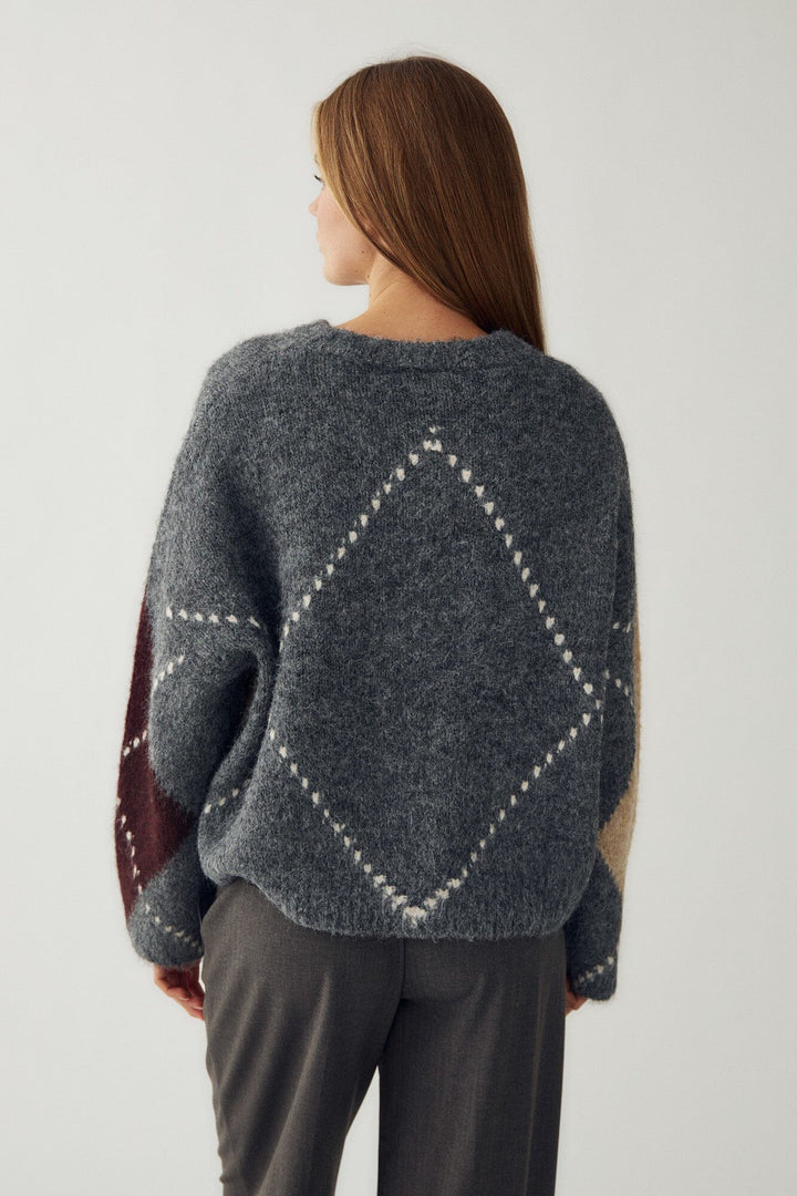 Noella - Lai Knit 14670001 - 003 - Medium Grey Mel. Strikbluser 