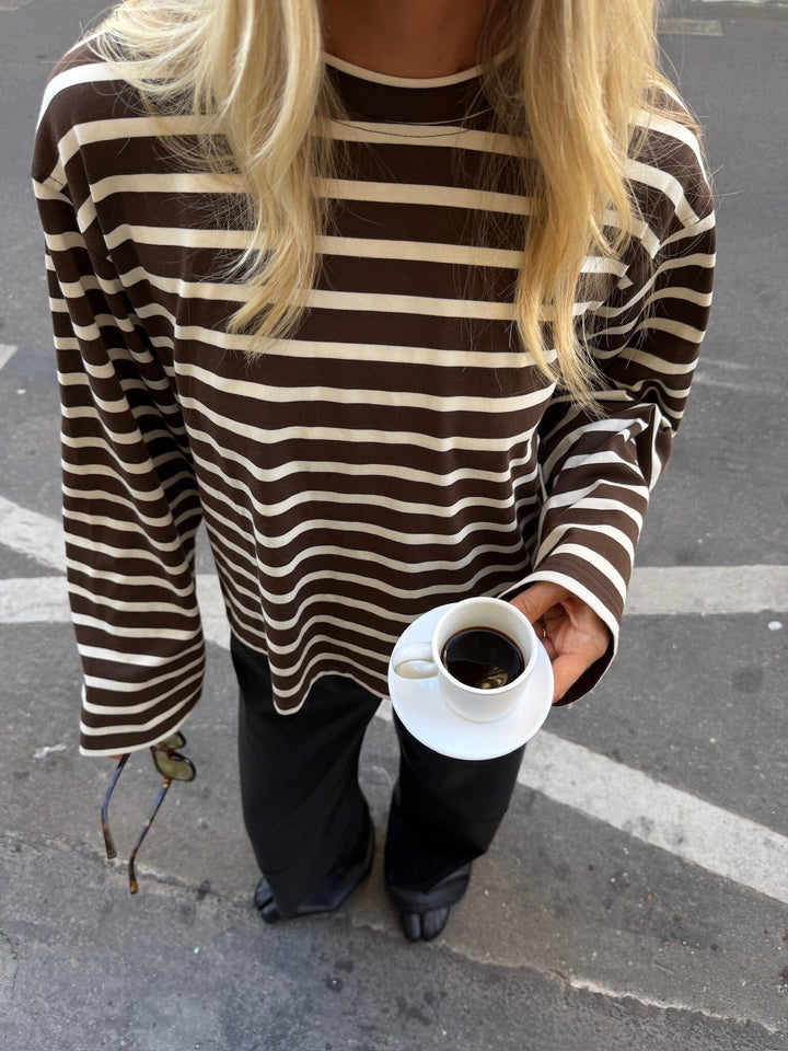 Noella - N-Maple Ls T-Shirt 17260001 - 450 - Eton Brown Ivory Stripe T-shirts 