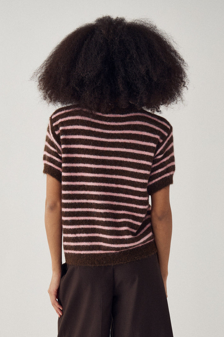 Noella - N-Monikah Ss Knit 16570003 - 1537 - Brown Rose Stripe Strikbluser 