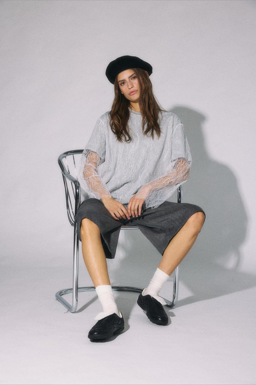 Noisy May - Nmbianka L/S Double Layer Lace Tee - 5123544 Light Grey Melange White Lace