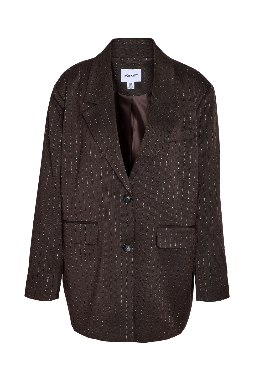 Noisy May - Nmcelia L/S Rhinestone Oversize Blazer - 5143183 Chocolate Brown Sequin Pinstripes
