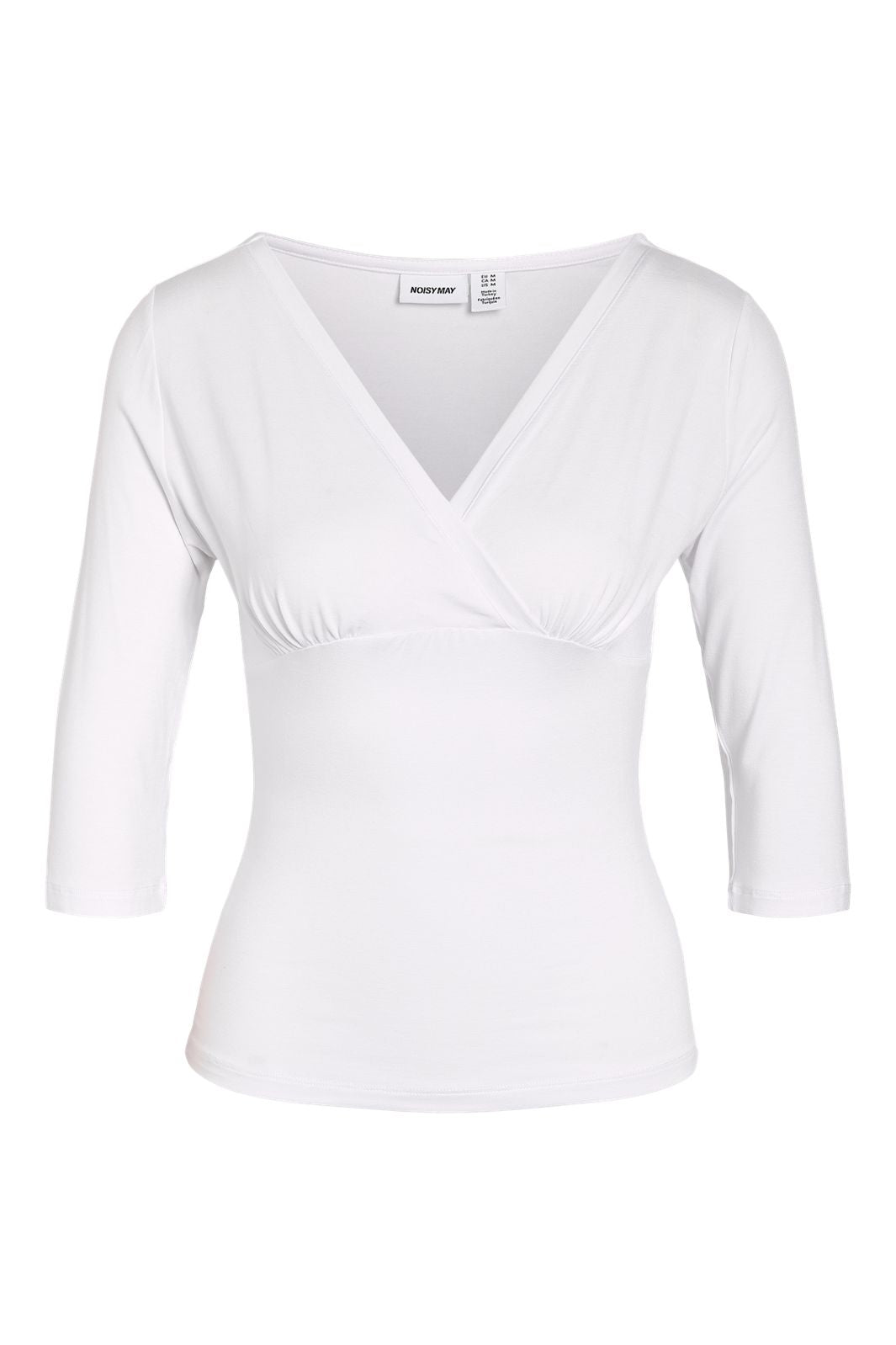 Noisy May - Nmjune 3/4 V-Neck Top - 5239151 Snow White