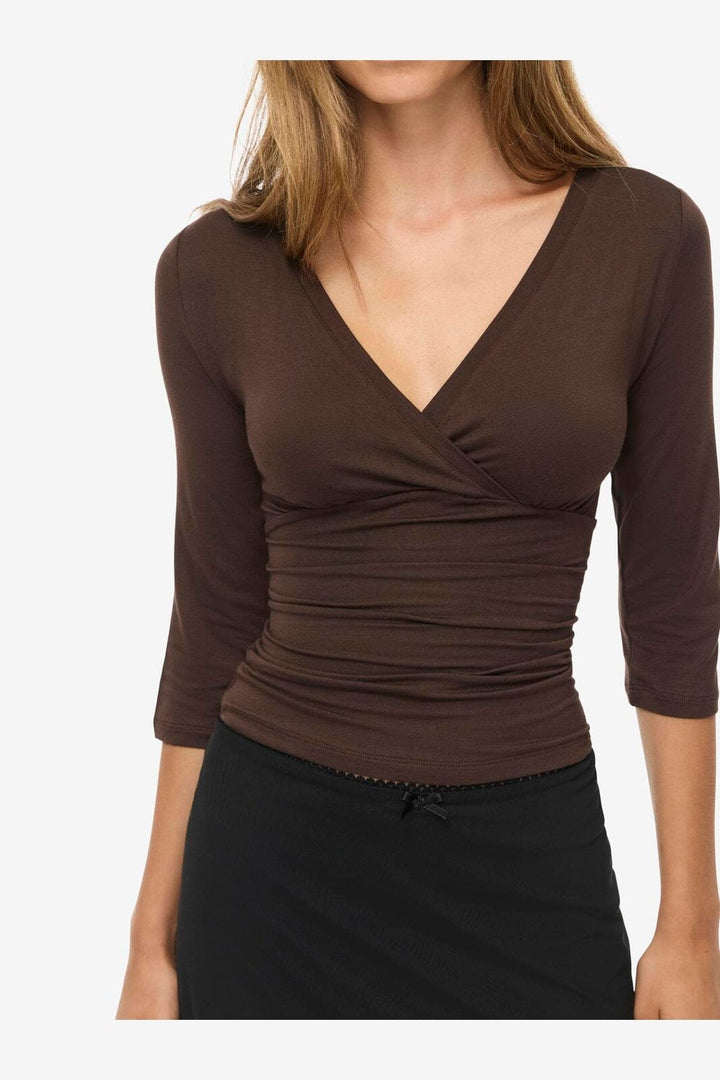 Noisy May - Nmjune 3/4 V-Neck Top - 5249540 Coffee Bean