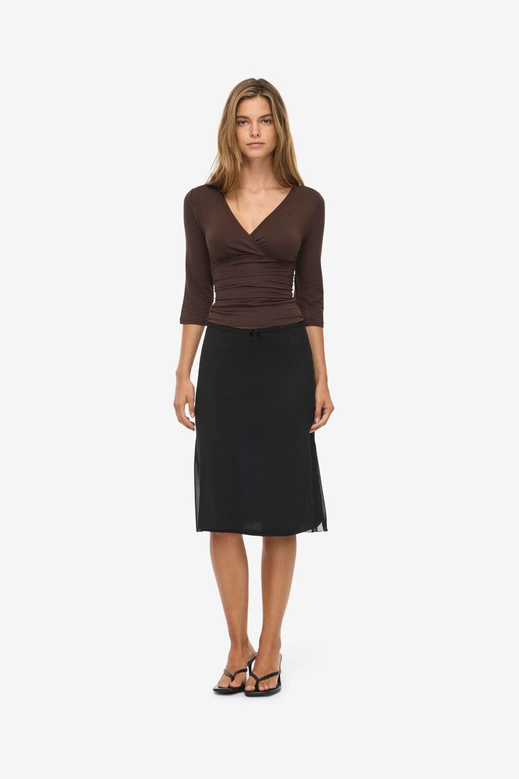 Noisy May - Nmjune 3/4 V-Neck Top - 5249540 Coffee Bean