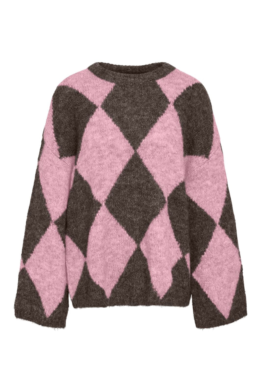 Noisy May - Nmsutton L/S Argyle Oversize Knit - 5126521 Chocolate Brown Romance Rose