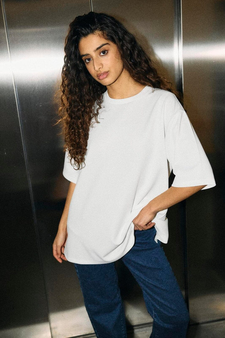 Noisy May - Nmtara S/S Oversize Bow T-Shirt - 5165147 Cloud Dancer White Satin Bow