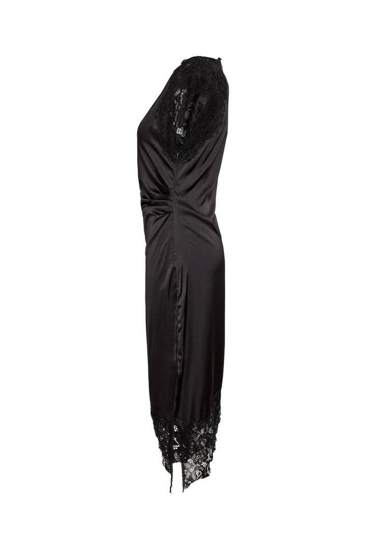 Noisy May - Nmwren S/S Satin Lace Long Dress - 5109587 Black