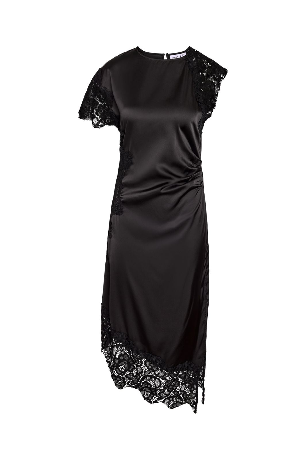 Noisy May - Nmwren S/S Satin Lace Long Dress - 5109587 Black