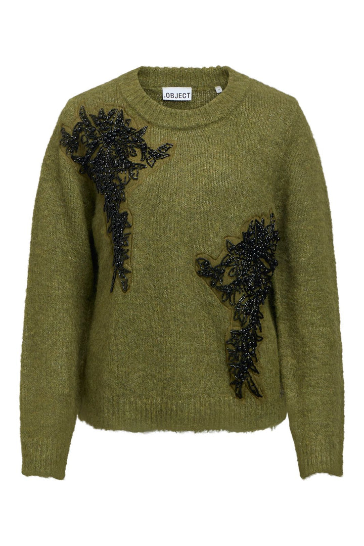 Object - Objmelea L/S Re Knit Pullover 148 - 5132986 Martini Olive Melange