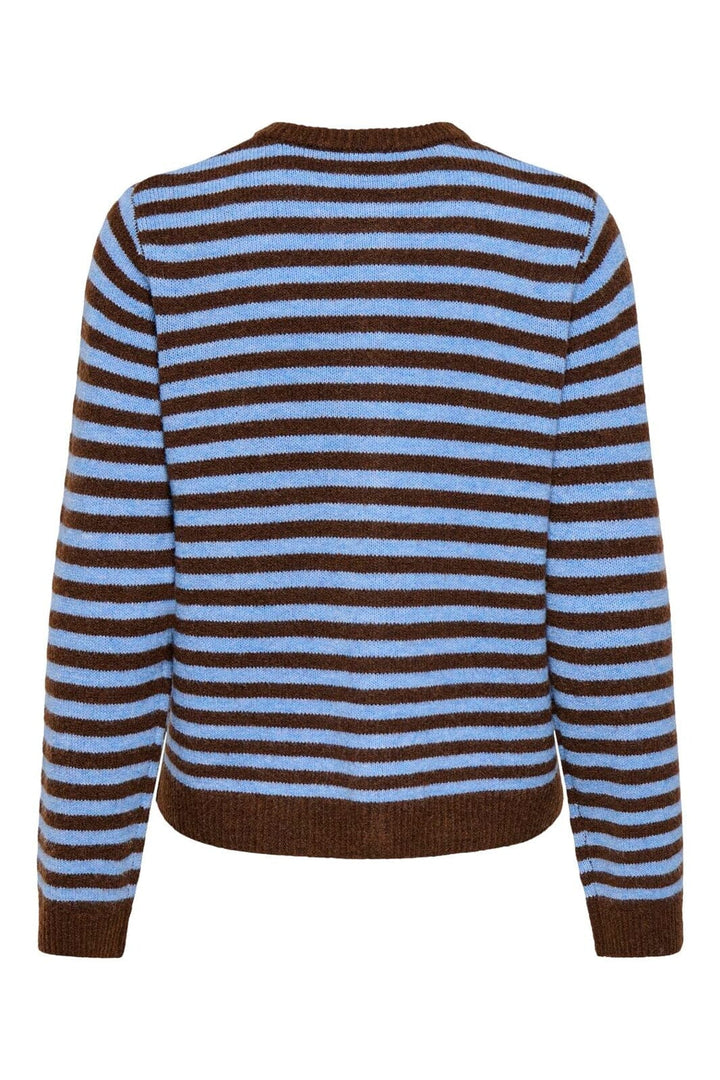 Only - Onlalivia Ls O-Neck Stripe Cardi Knt - 5147496 Coffee Bean Cashmere Blue/Melange