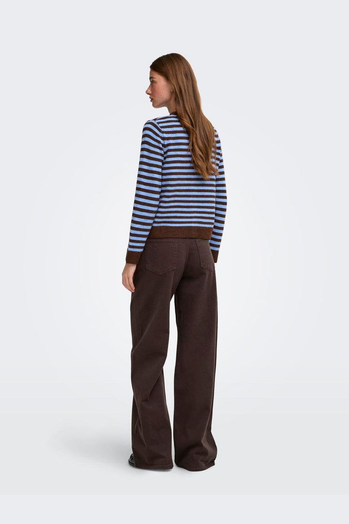 Only - Onlalivia Ls O-Neck Stripe Cardi Knt - 5147496 Coffee Bean Cashmere Blue/Melange